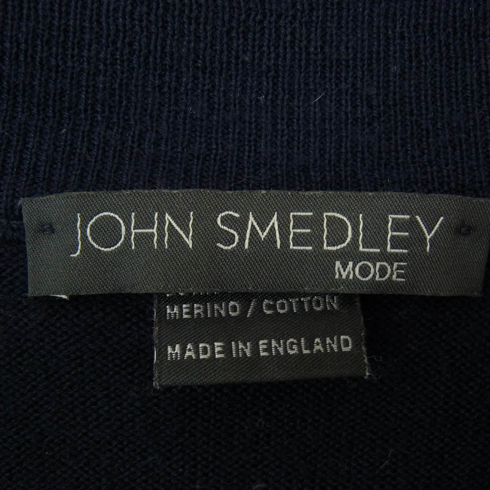 JOHN SMEDLEY ジョンスメドレー 英国製 メリノウール×コットン Vネック ニット セーター ネイビー ネイビー系 L【中古】