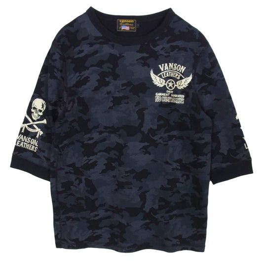 VANSON バンソン フライングスター プリント 半袖 Tシャツ ブラック系 L【中古】