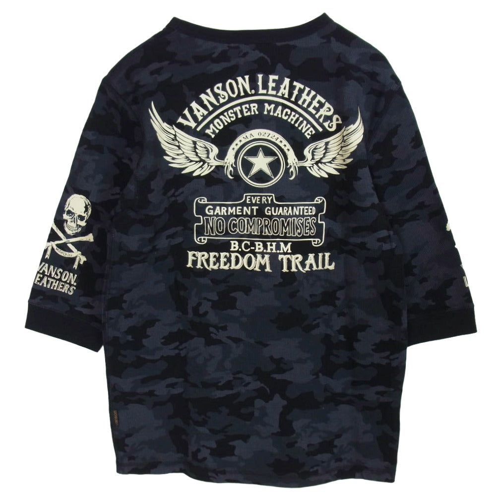 VANSON バンソン フライングスター プリント 半袖 Tシャツ ブラック系 L【中古】
