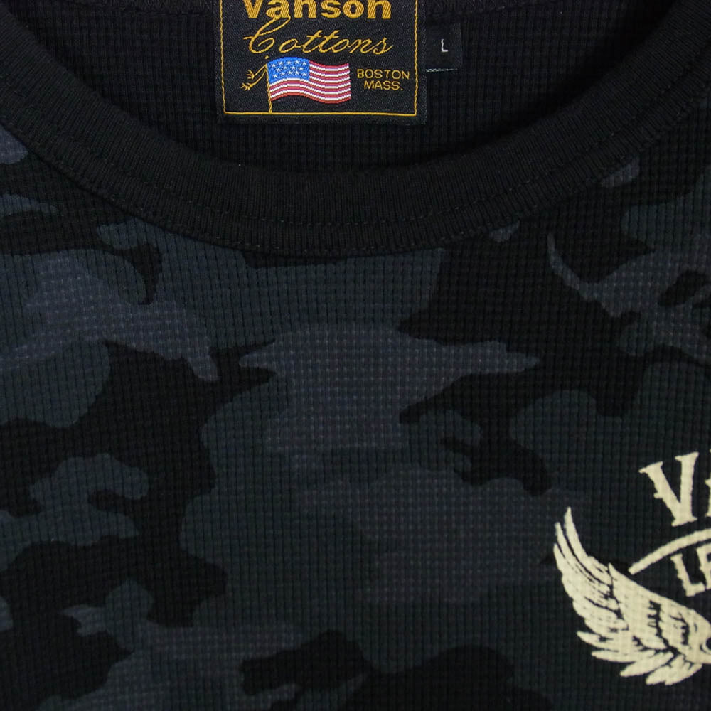 VANSON バンソン フライングスター プリント 半袖 Tシャツ ブラック系 L【中古】