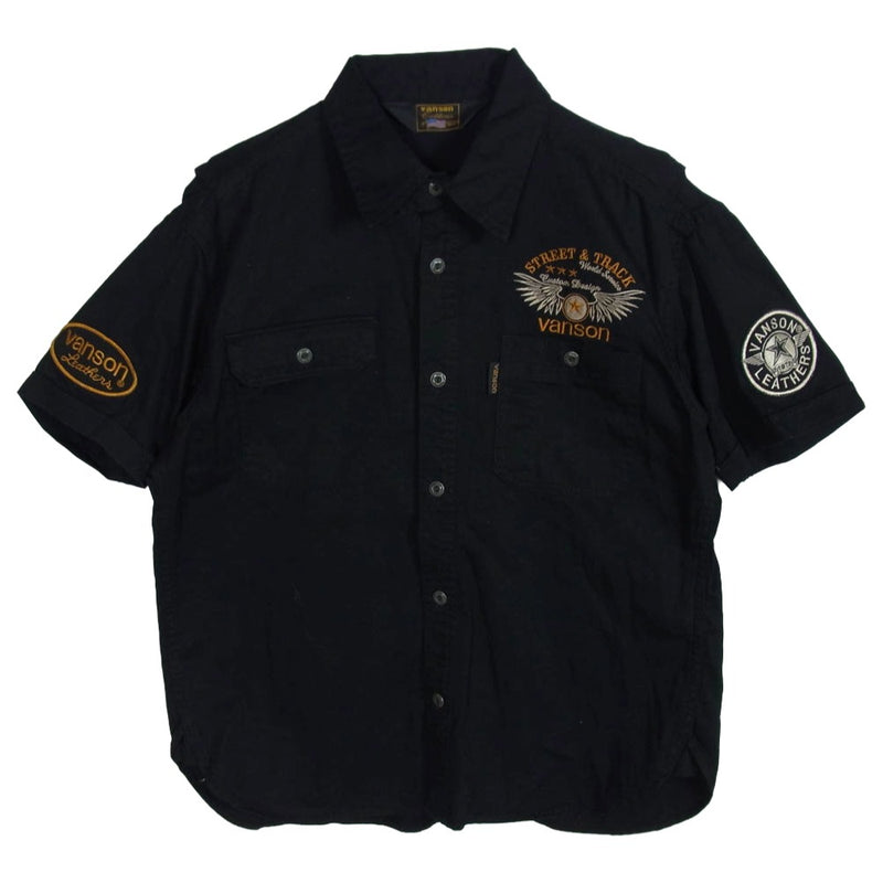 VANSON バンソン フライングスター 刺繍 半袖 シャツ ブラック系 XL【中古】