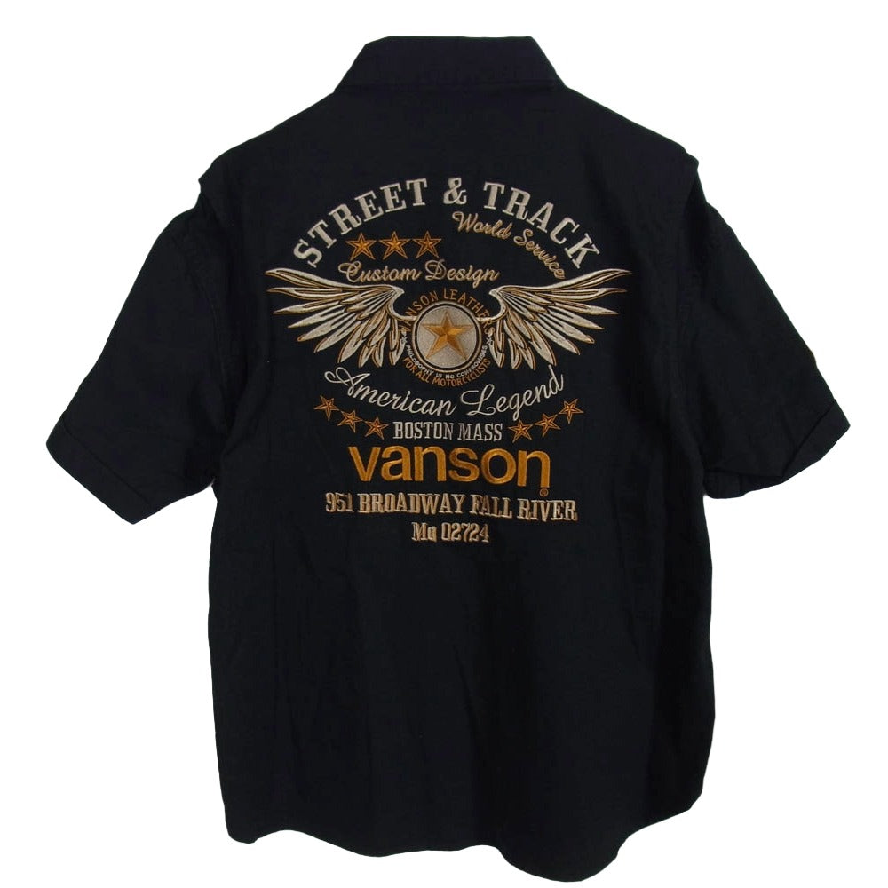 VANSON バンソン フライングスター 刺繍 半袖 シャツ ブラック系 XL【中古】