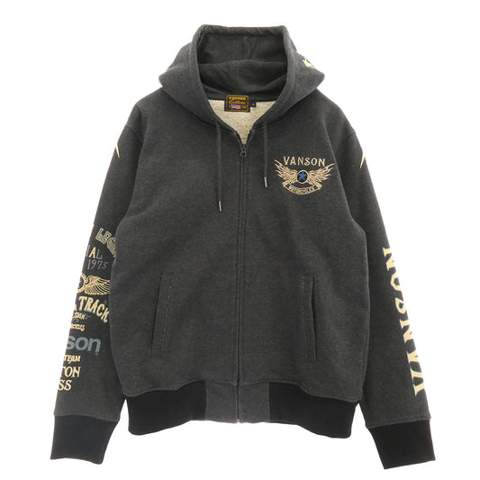 VANSON バンソン フライングスター 刺繍 フルジップ パーカー ダークグレー系 XL【中古】