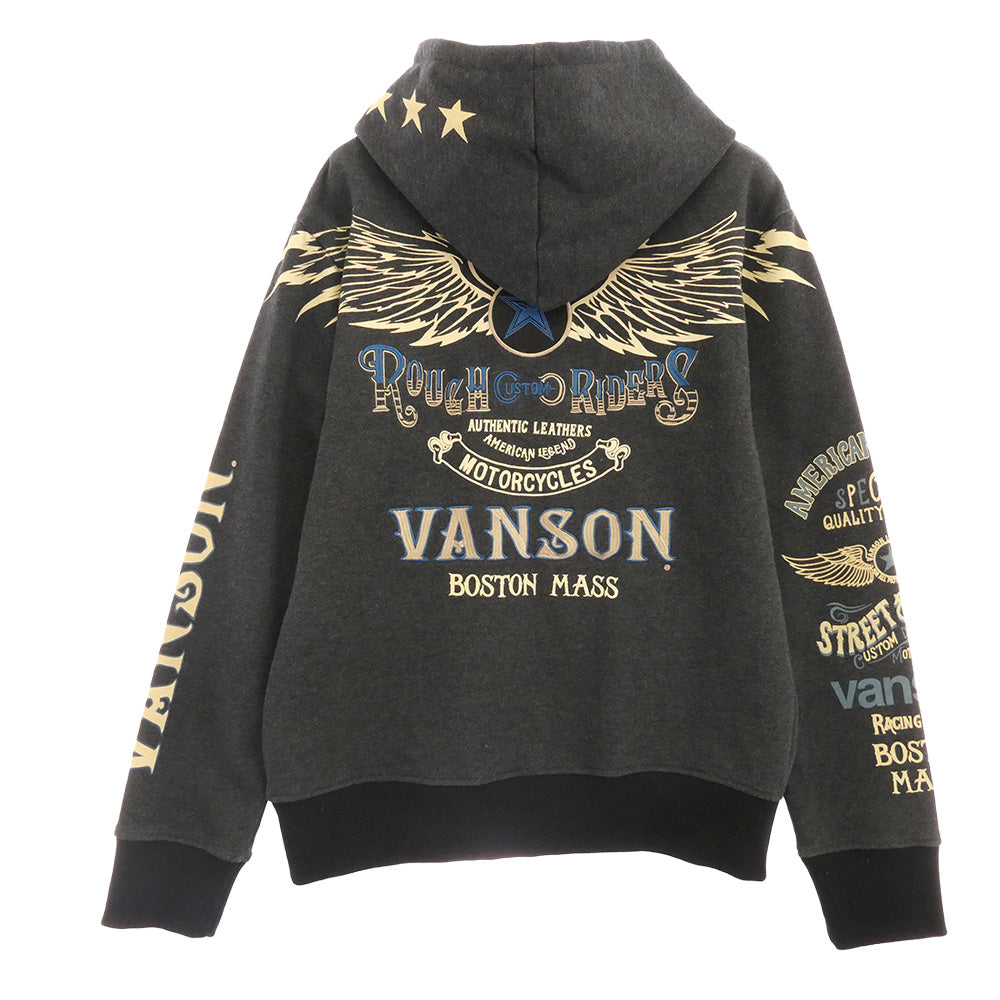VANSON バンソン フライングスター 刺繍 フルジップ パーカー ダークグレー系 XL【中古】