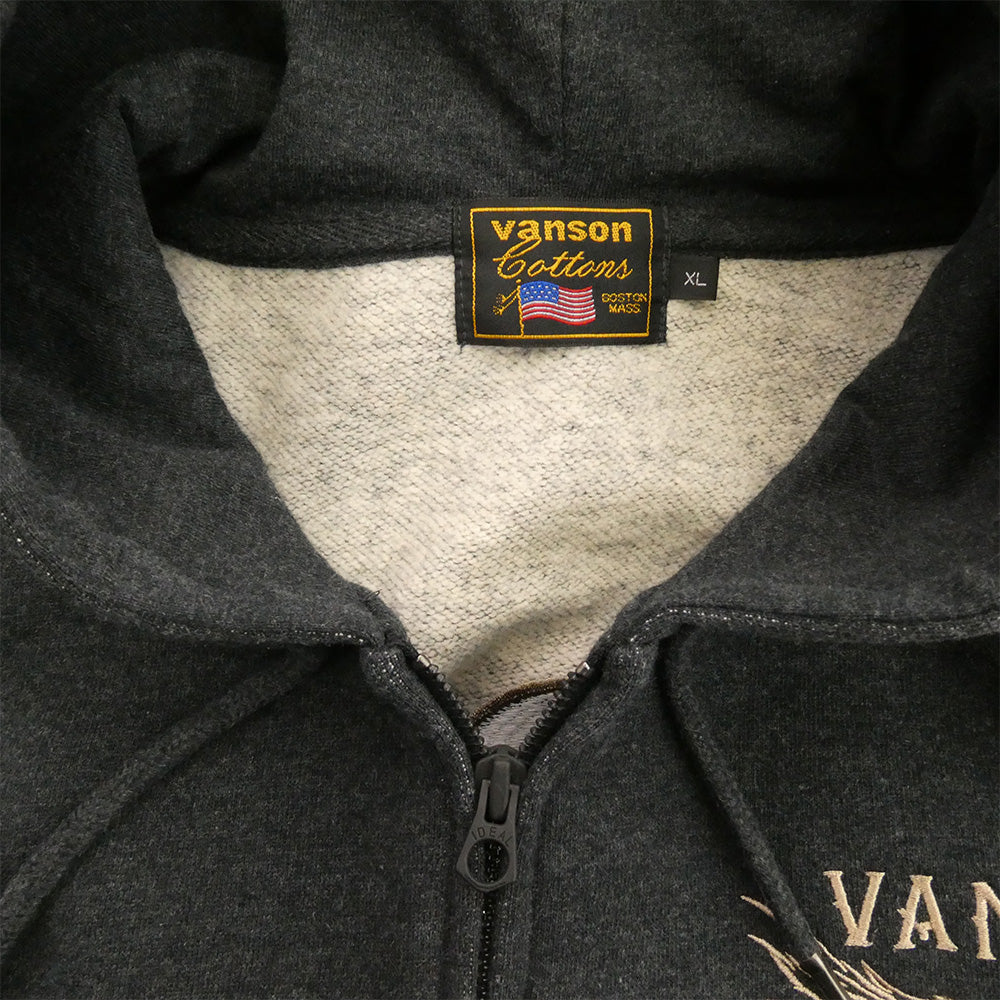 VANSON バンソン フライングスター 刺繍 フルジップ パーカー ダークグレー系 XL【中古】