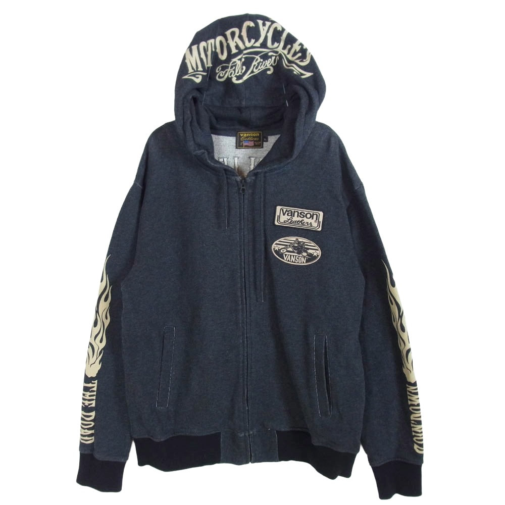 VANSON バンソン フライングスター 刺繍 フルジップ パーカー グレー系 XL【中古】