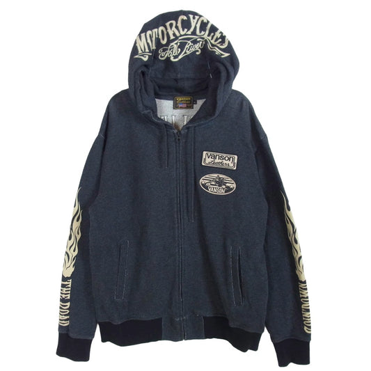 VANSON バンソン フライングスター 刺繍 フルジップ パーカー グレー系 XL【中古】