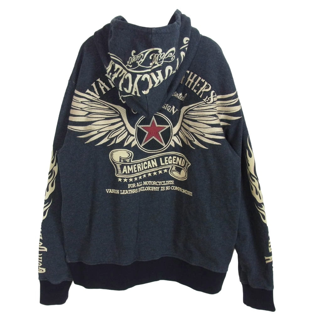 VANSON バンソン フライングスター 刺繍 フルジップ パーカー グレー系 XL【中古】