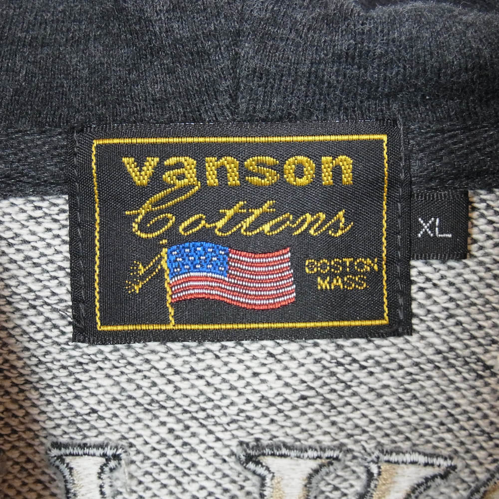VANSON バンソン フライングスター 刺繍 フルジップ パーカー グレー系 XL【中古】