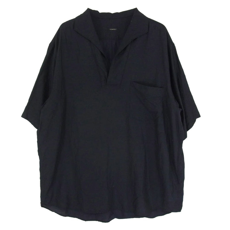 COMOLI コモリ 22SS V01-02023 ウール シルク 半袖 スキッパーシャツ ネイビー系 3【中古】