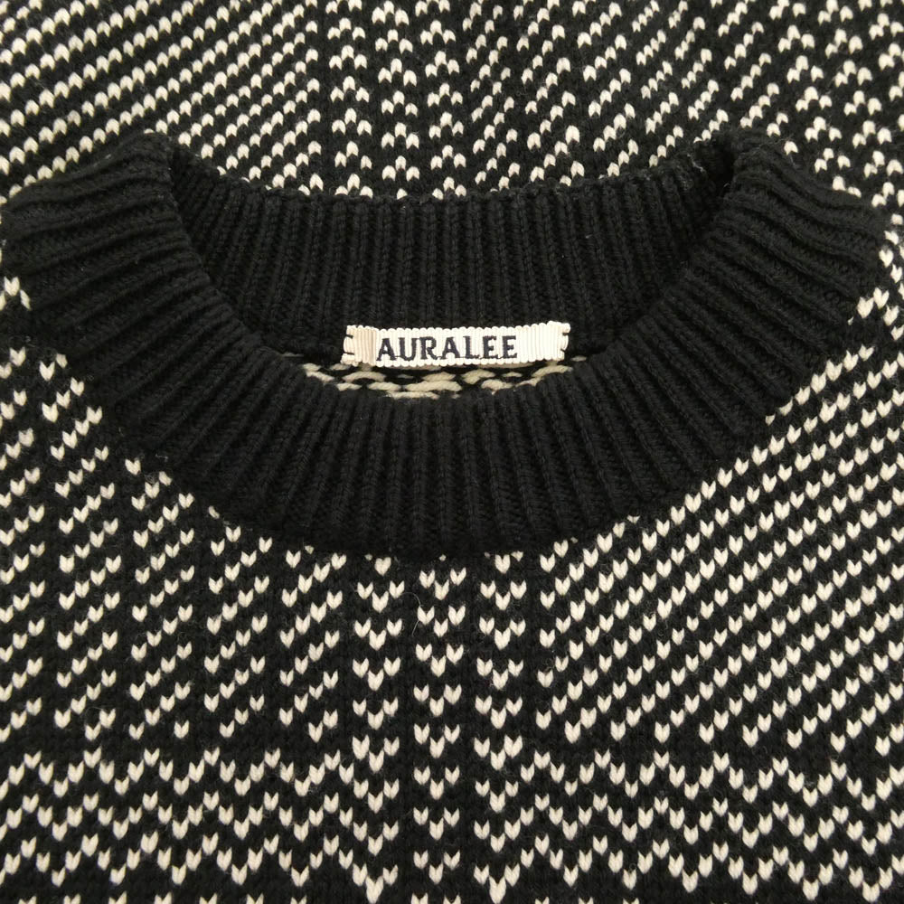 AURALEE オーラリー 19AW A9AP01FJ HARD TWIST MERINO JACQUARD KNIT BIG PULLOVER ハードツイスト メリノ ジャカード ニット ビッグ プルオーバー ブラック系 4【中古】