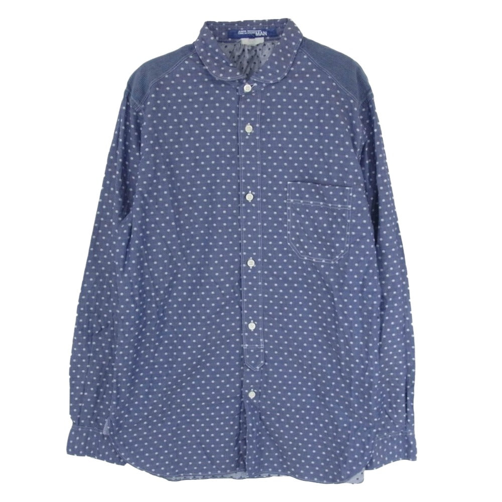 JUNYA WATANABE COMME des GARCONS MAN ジュンヤワタナベコムデギャルソンマン AD2019 WD-B020 丸襟 ドット柄 異素材切替 長袖 シャツ ブルー系 S【中古】