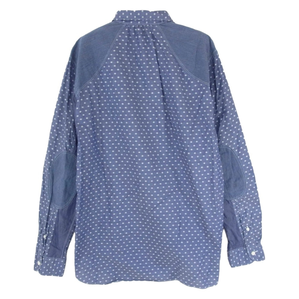 JUNYA WATANABE COMME des GARCONS MAN ジュンヤワタナベコムデギャルソンマン AD2019 WD-B020 丸襟 ドット柄 異素材切替 長袖 シャツ ブルー系 S【中古】