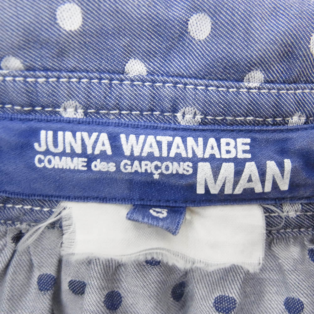 JUNYA WATANABE COMME des GARCONS MAN ジュンヤワタナベコムデギャルソンマン AD2019 WD-B020 丸襟 ドット柄 異素材切替 長袖 シャツ ブルー系 S【中古】