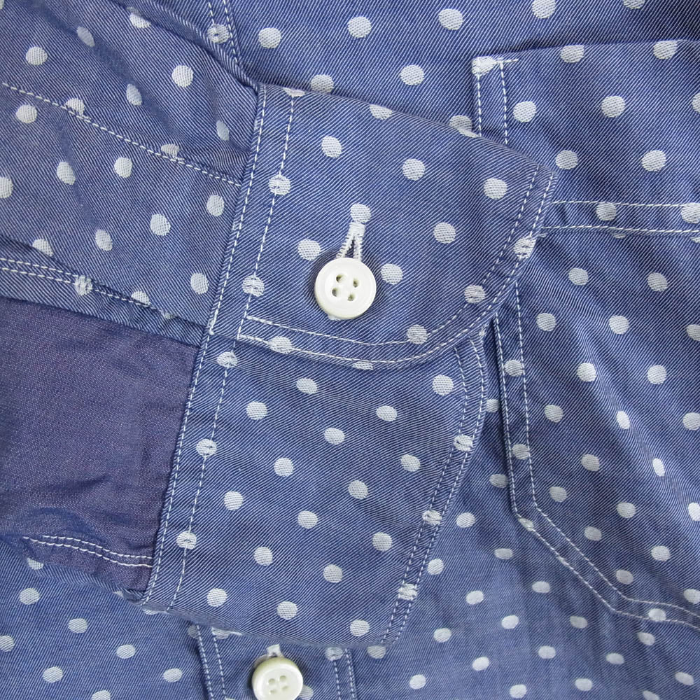 JUNYA WATANABE COMME des GARCONS MAN ジュンヤワタナベコムデギャルソンマン AD2019 WD-B020 丸襟 ドット柄 異素材切替 長袖 シャツ ブルー系 S【中古】