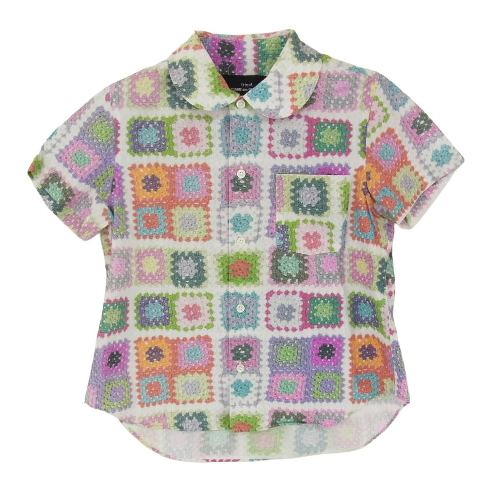 tricot COMME des GARCONS トリココムデギャルソン 18SS TA-B029 クロシェニットプリント 丸襟 半袖 シャツ ホワイト系 S【中古】