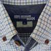 JUNYA WATANABE COMME des GARCONS MAN ジュンヤワタナベコムデギャルソンマン AD2013 WM-B034 異素材パッチワーク ボタンダウン チェック柄 長袖 シャツ ブルー系 S【中古】
