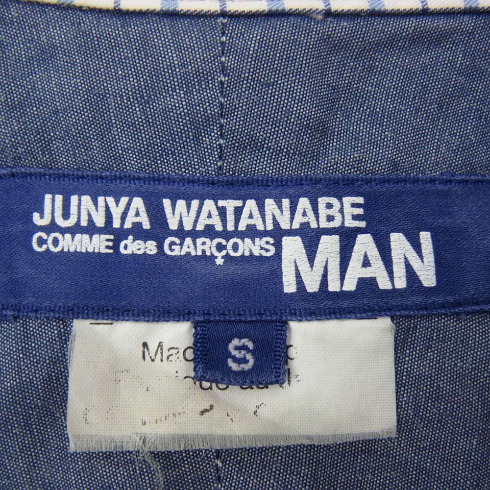 JUNYA WATANABE COMME des GARCONS MAN ジュンヤワタナベコムデギャルソンマン AD2013 WM-B034 異素材パッチワーク ボタンダウン チェック柄 長袖 シャツ ブルー系 S【中古】