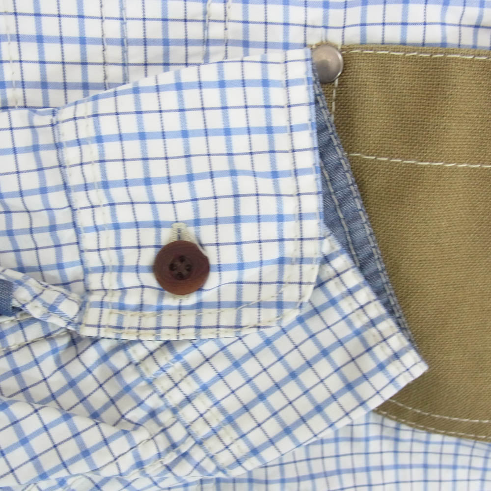 JUNYA WATANABE COMME des GARCONS MAN ジュンヤワタナベコムデギャルソンマン AD2013 WM-B034 異素材パッチワーク ボタンダウン チェック柄 長袖 シャツ ブルー系 S【中古】