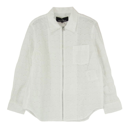 tricot COMME des GARCONS トリココムデギャルソン AD2020 TG-B007 カットワーク フルジップ ジップアップ 長袖 シャツ ジャケット ホワイト系 S【中古】
