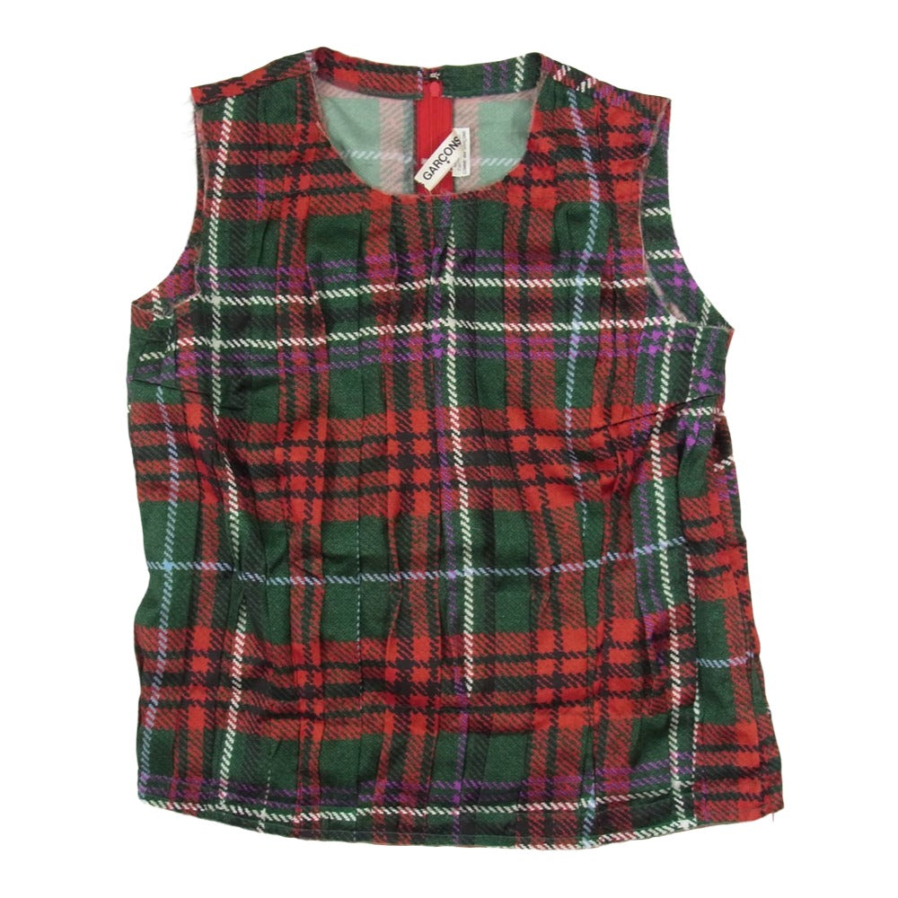 COMME des GARCONS コムデギャルソン 23SS GM-B006 タータンチェック ノースリーブ タンクトップ カットソー チュニック レッド系 M【中古】