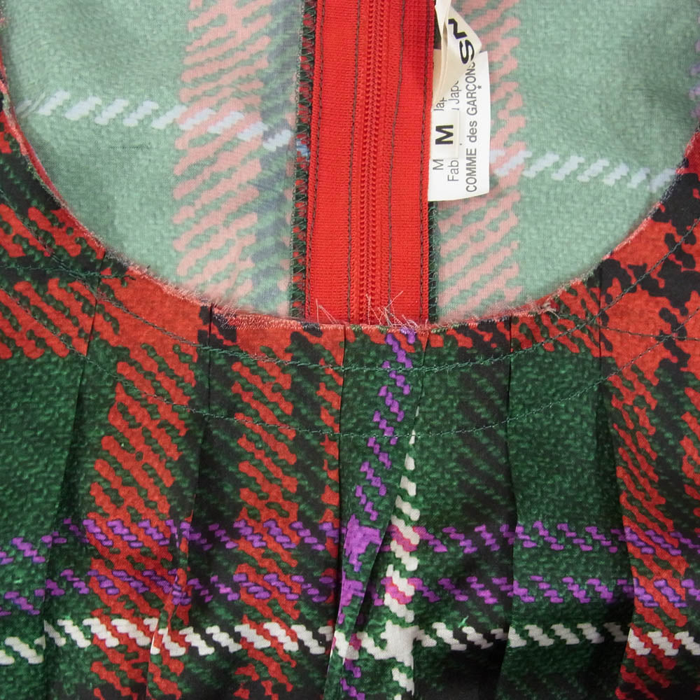 COMME des GARCONS コムデギャルソン 23SS GM-B006 タータンチェック ノースリーブ タンクトップ カットソー チュニック レッド系 M【中古】