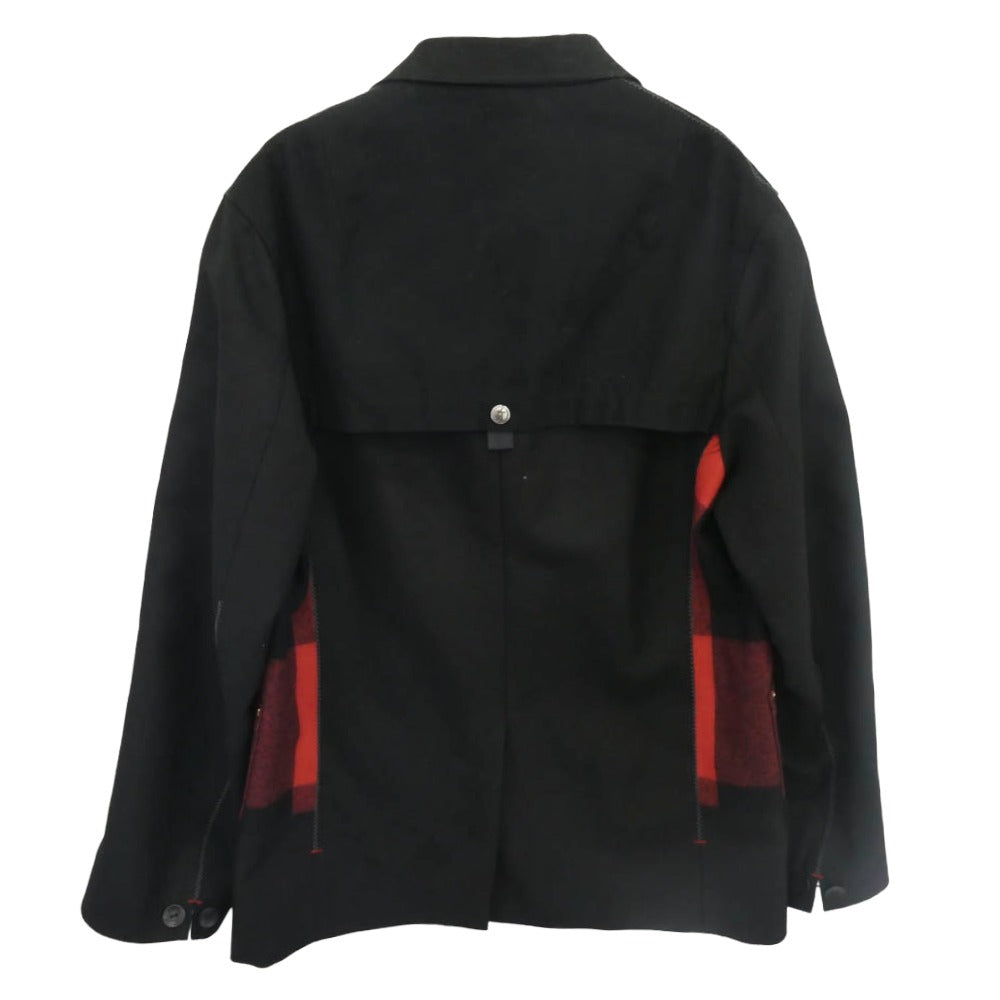 JUNYA WATANABE COMME des GARCONS MAN ジュンヤワタナベコムデギャルソンマン AD2021 WH-J006 CARHARTT カーハート Wool Surge Duck-Switched Check Jacket ウールサージ ダック切替 チェック柄 テーラードジャケット ブラック系 レッド系 XS【美品】【中古】