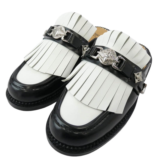 TOGA トーガ TOGA PULLA トーガプルラ ミュールタイプ タッセルローファー シューズ ブラック系 ホワイト系 40【極上美品】【中古】
