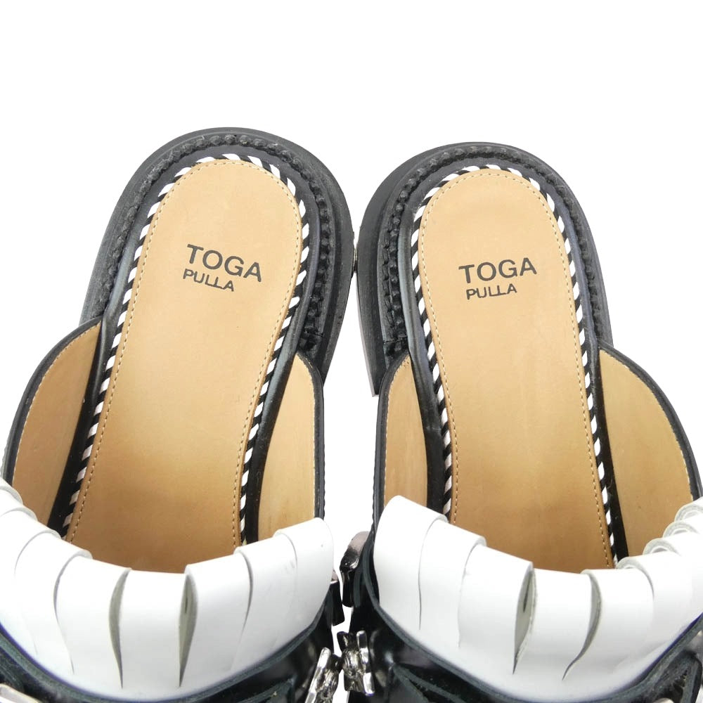 TOGA トーガ TOGA PULLA トーガプルラ ミュールタイプ タッセルローファー シューズ ブラック系 ホワイト系 40【極上美品】【中古】