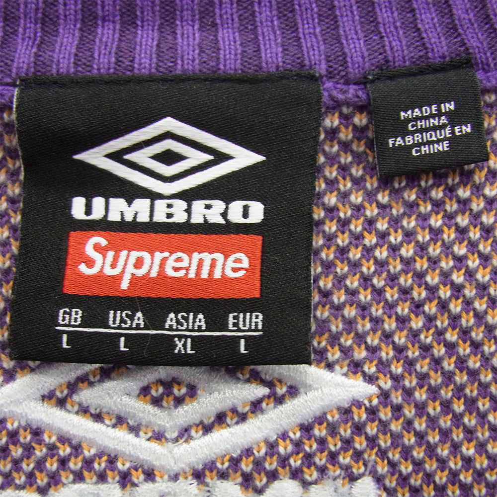 Supreme シュプリーム 25SS Umbro アンブロ Zip Up Sweater Purple ジップアップ フルジップ ニット セーター ジャケット パープル系 XL【中古】