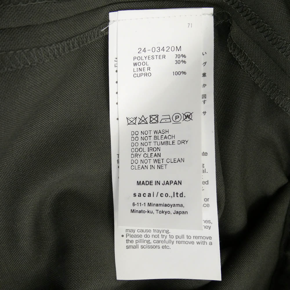 Sacai サカイ 24AW 24-03420M Suiting Hoodie スウィッチング フーデッド シャツ ブルゾン カーキ系 2【中古】