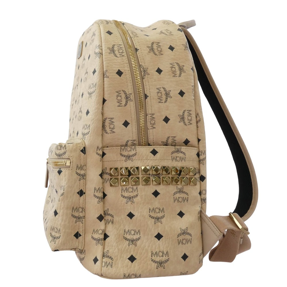 MCM エム・シー・エム サイド スタッズ バッグ パック ベージュ系【中古】