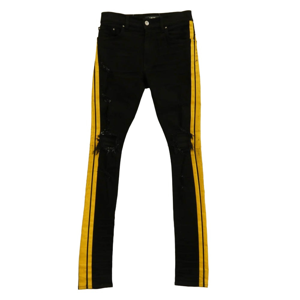 AMIRI アミリ 18SS MBTRJ-DES Track Jean ライン ペイント ストレット スキニー トラック ブラックデニム パンツ ブラック系 28【中古】