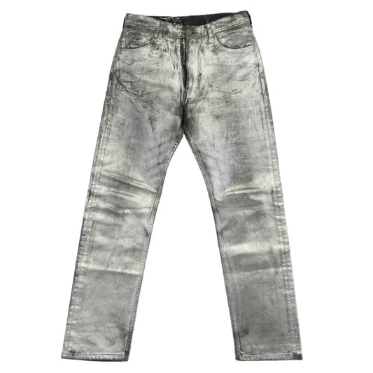 MAISON MARTIN MARGIELA メゾンマルタンマルジェラ 600P462086 フランス製 アーカイブ ここのえタグ 10ライン シルバー ペイント コーティング デニム パンツ シルバー系 S【中古】