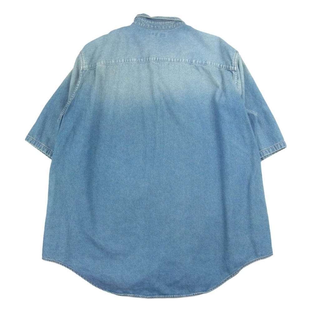 BALENCIAGA バレンシアガ 600276 TYE24 4065 LOGO DENIM SHIRT ロゴ デニム シャツ オーバーサイズ 半袖 ロゴ刺繍 インディゴ インディゴブルー系 42【中古】