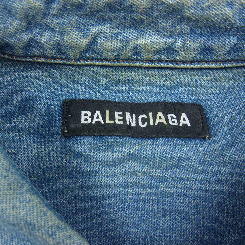 BALENCIAGA バレンシアガ 600276 TYE24 4065 LOGO DENIM SHIRT ロゴ デニム シャツ オーバーサイズ 半袖 ロゴ刺繍 インディゴ インディゴブルー系 42【中古】