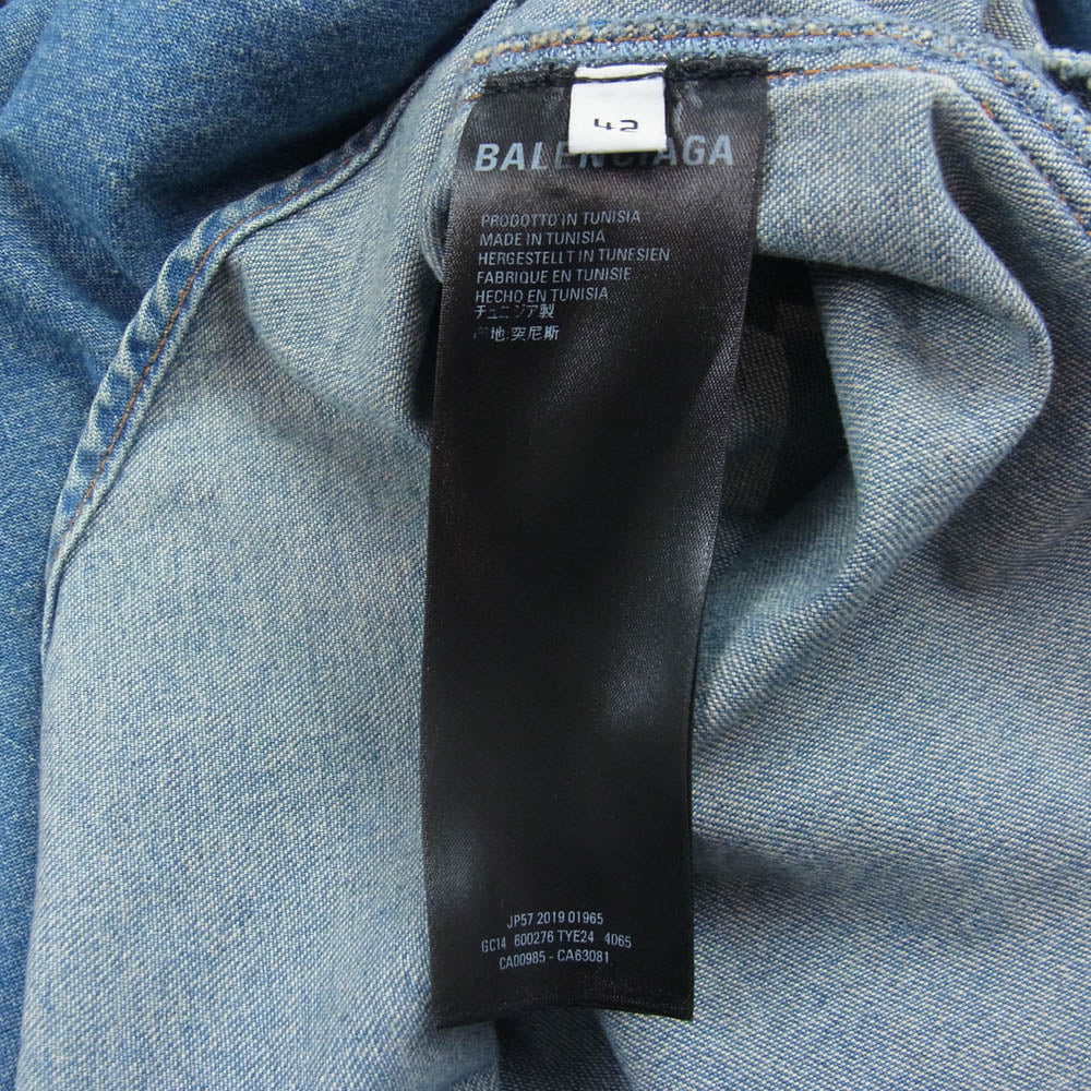 BALENCIAGA バレンシアガ 600276 TYE24 4065 LOGO DENIM SHIRT ロゴ デニム シャツ オーバーサイズ 半袖 ロゴ刺繍 インディゴ インディゴブルー系 42【中古】