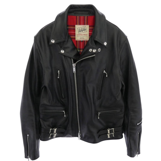 トリプルシックス LJM-1TF 赤タータン裏地 サイドベルト ステアハイド タイトフィット ライダースジャケット ブラック系 38【中古】