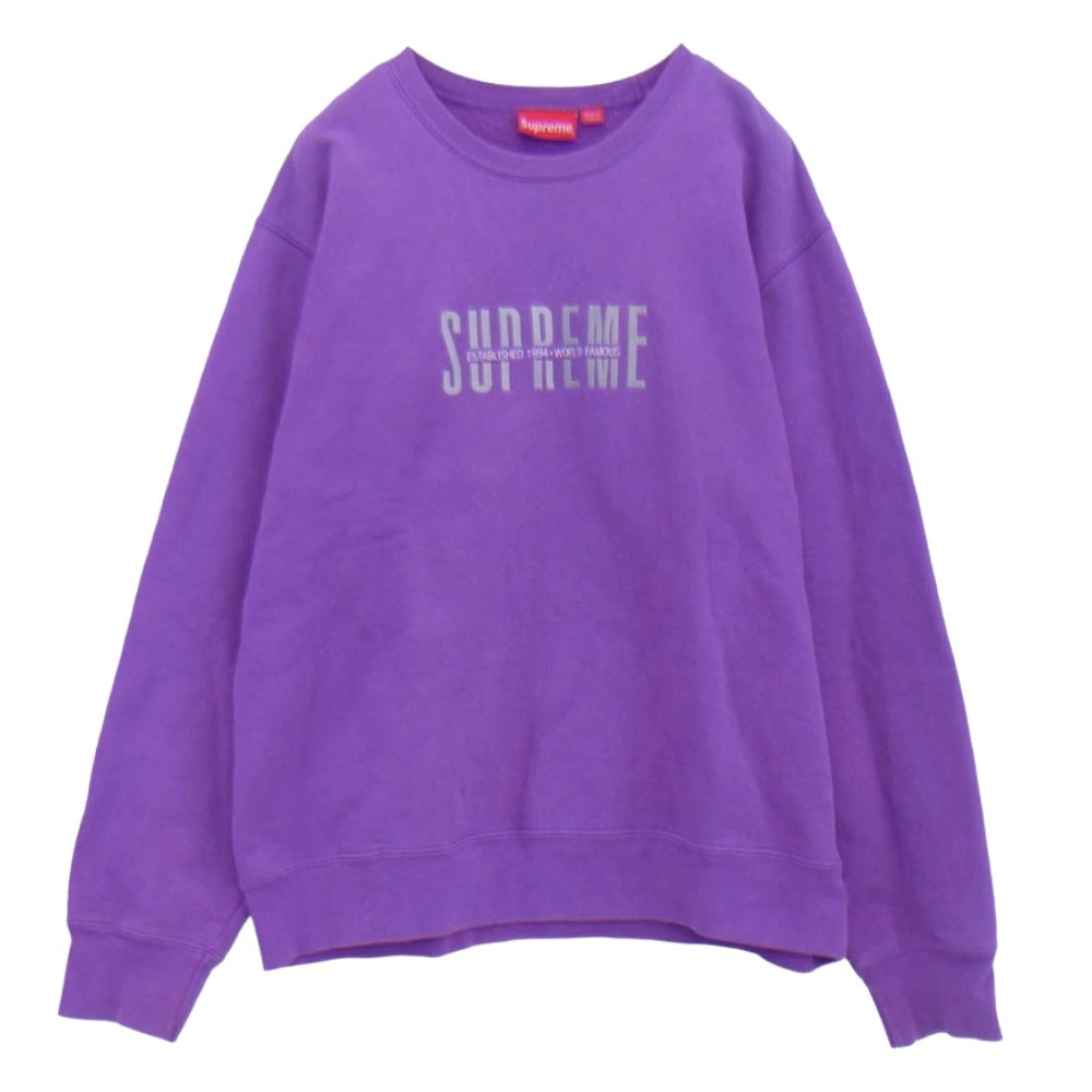 Supreme シュプリーム 18AW World Famous Crewneck Sweatshirts ワールド フェイマス ロゴ刺繍 クルーネック スウェット シャツ パープル XL パープル系 XL【中古】