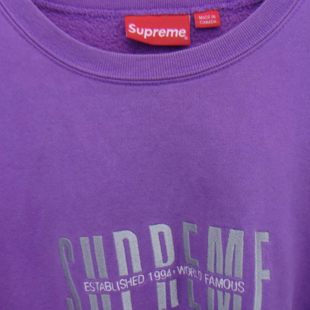 Supreme シュプリーム 18AW World Famous Crewneck Sweatshirts ワールド フェイマス ロゴ刺繍 クルーネック スウェット シャツ パープル XL パープル系 XL【中古】