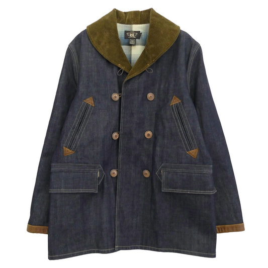 RRL ダブルアールエル 裏地オンブレチェック デニム ランチコート ネイビー系 L【中古】