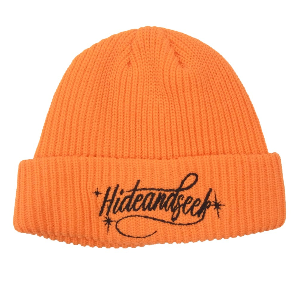 HideandSeek ハイドアンドシーク Cursive Logo Knit CAP ニット キャップ オレンジ系【美品】【中古】