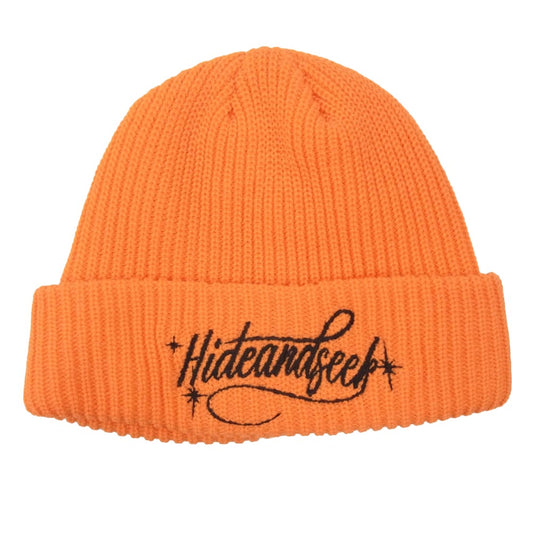 HideandSeek ハイドアンドシーク Cursive Logo Knit CAP ニット キャップ オレンジ系【美品】【中古】