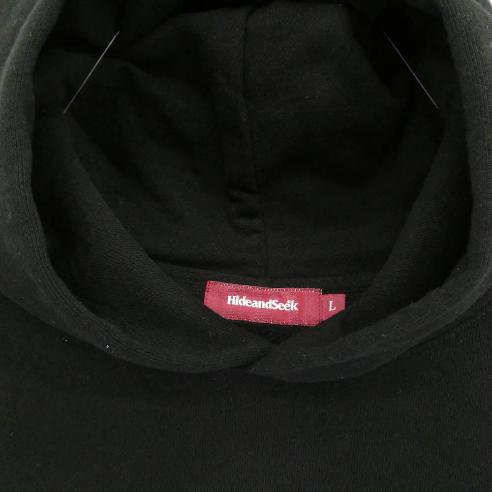 HideandSeek ハイドアンドシーク HC-120724 College Hooded Sweat Shirt カレッジ ロゴ プルオーバー パーカー ブラック系 L【中古】