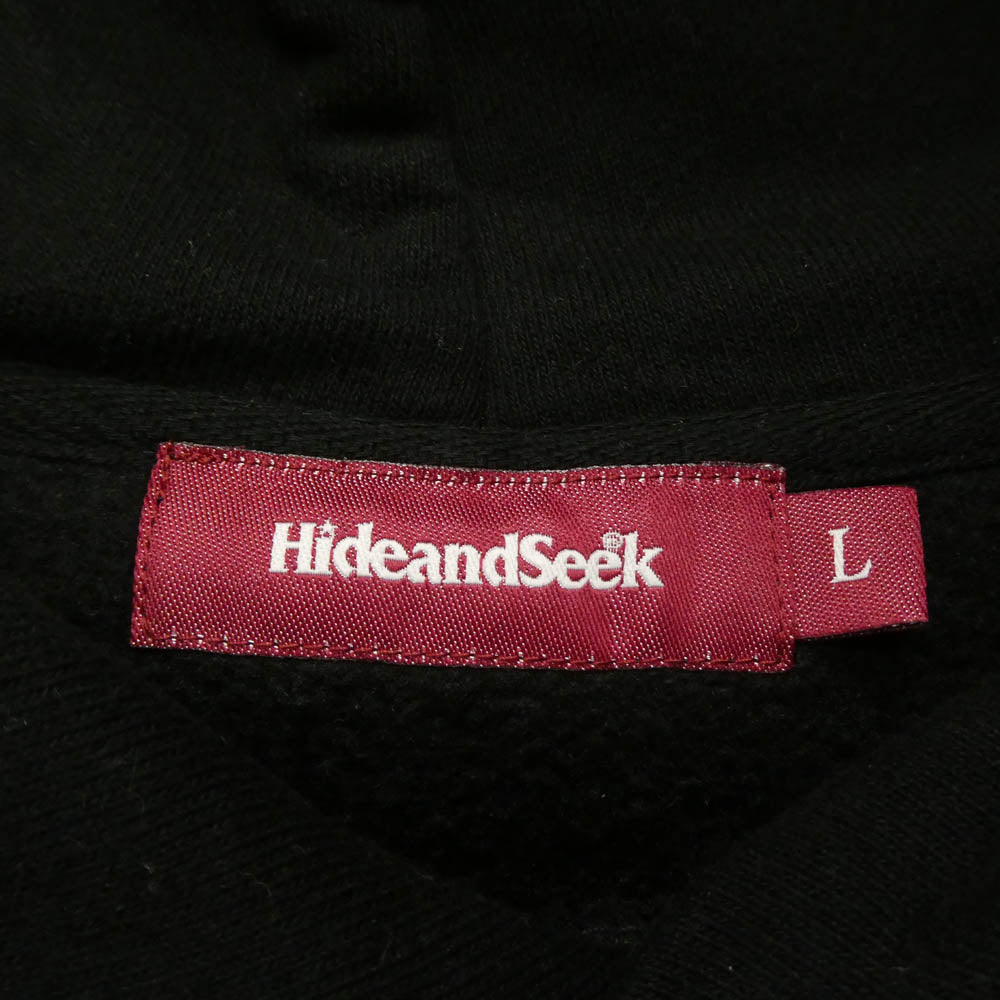 HideandSeek ハイドアンドシーク HC-120724 College Hooded Sweat Shirt カレッジ ロゴ プルオーバー パーカー ブラック系 L【中古】