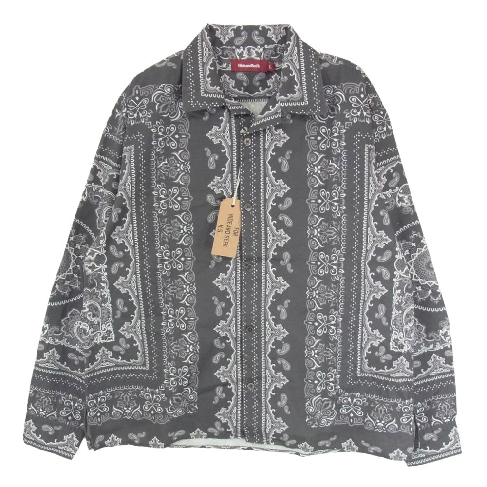 HideandSeek ハイドアンドシーク HS-030124 Bandana Pattern L/S Shirt バンダナ 長袖 シャツ グレー系 L【美品】【中古】