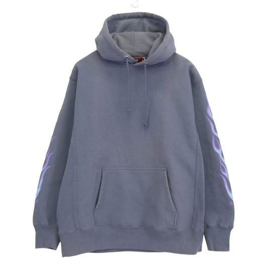 HideandSeek ハイドアンドシーク HC-090622 FLAME HOODED SWEAT SHIRT フレイム フーデッド スウェット ロゴ バックプリント プルオーバー パーカー グレー系 L【中古】