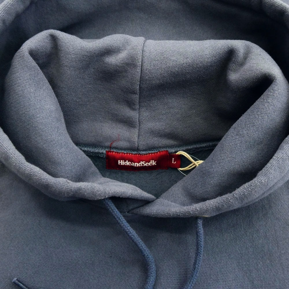 HideandSeek ハイドアンドシーク HC-090622 FLAME HOODED SWEAT SHIRT フレイム フーデッド スウェット ロゴ バックプリント プルオーバー パーカー グレー系 L【中古】