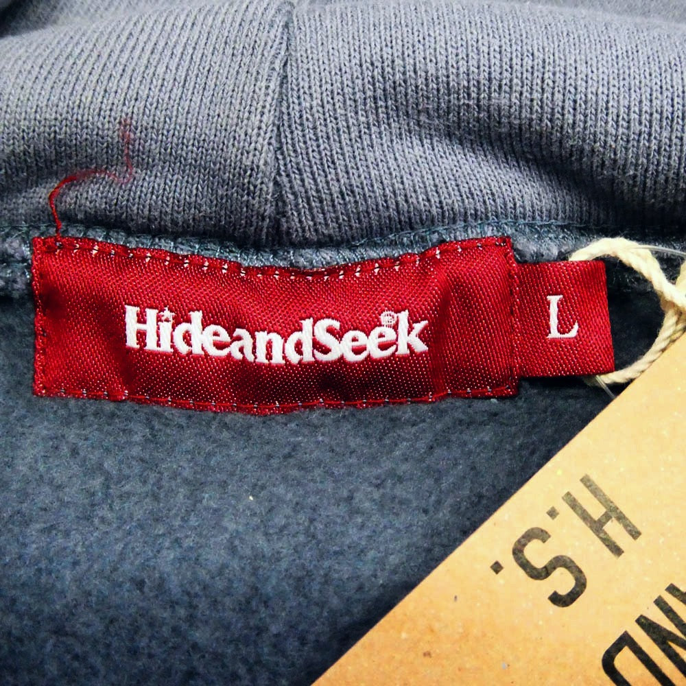 HideandSeek ハイドアンドシーク HC-090622 FLAME HOODED SWEAT SHIRT フレイム フーデッド スウェット ロゴ バックプリント プルオーバー パーカー グレー系 L【中古】