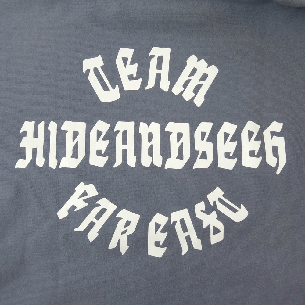 HideandSeek ハイドアンドシーク HC-090622 FLAME HOODED SWEAT SHIRT フレイム フーデッド スウェット ロゴ バックプリント プルオーバー パーカー グレー系 L【中古】